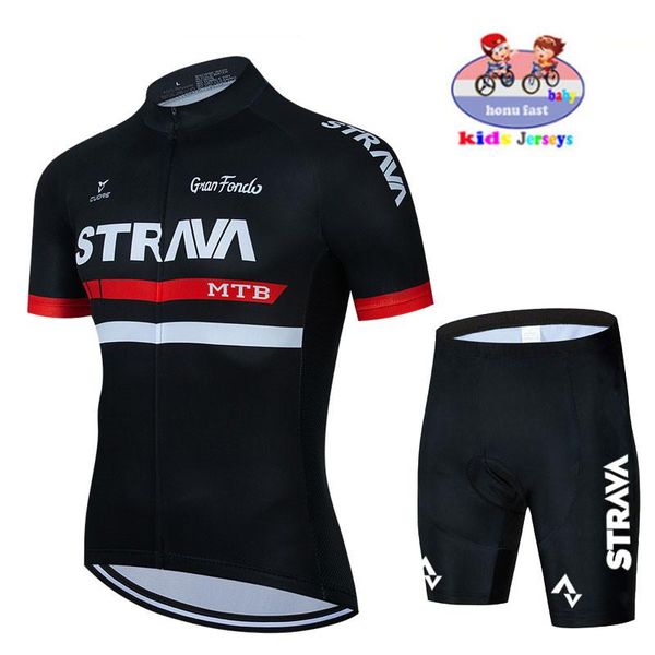 

racing sets strava 2021 fluorescent green kids cycling jersey set breathable short sleeve children bike clothing boy summer bicycle wear, Black;blue