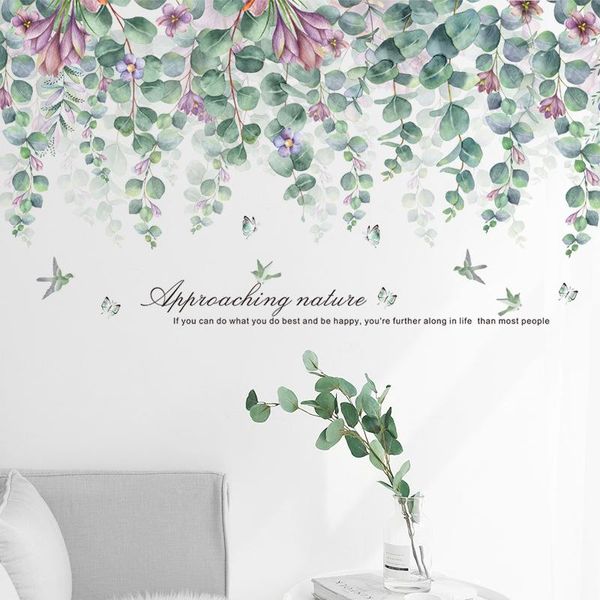 

wall stickers 110*51cm green leaves pink flowers baseboard corner plants decals home decorative removable pvc