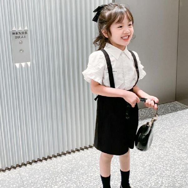 

summer arrival girls fashion sets kids blouses+overalls pants clothing set, White