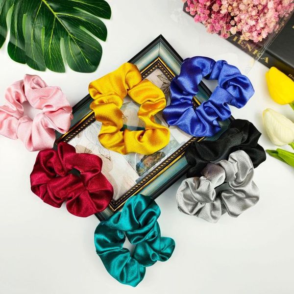 

hair accessories korean ins net red satin plain color large bowel ring silk luster wrinkles gentle rope ornaments, Slivery;white