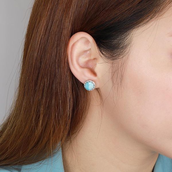 

dangle & chandelier natural precious larimar earrings for women 2021 simple fashion geometric round charm 925 sterling silver jewelry gift c