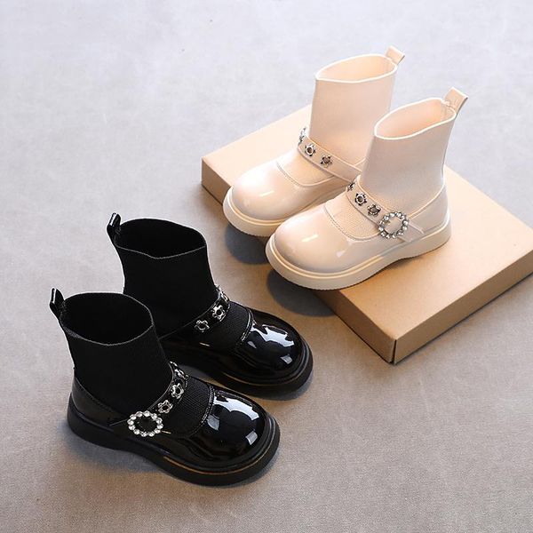 

boots girl socks girls flat short single ankle children' shoes 2021 autumn kids non-slip soft bottom princess, Black;grey