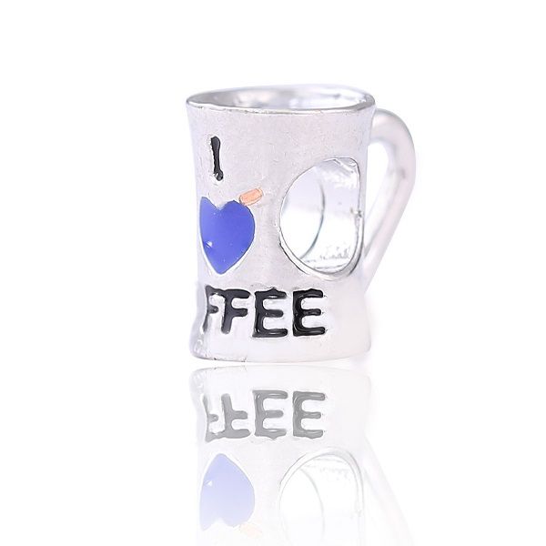 

fits pandora original bracelets 20pcs silver charms beads pink blue enamel coffee cup silver charms bead for women diy european necklace jew, Black