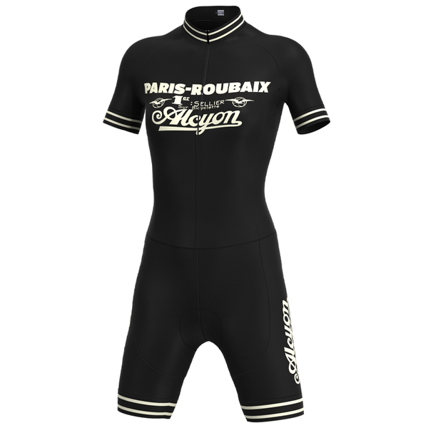 

competition alcyon team retro woman cycling jumpsuit triathlon mtb bike short sleeve skinsuit suit mujer racing sets, Black;blue
