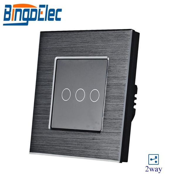 

smart home control bingoelec touch wall switch 3 gang 2 way luxury alloy frame premium texture with glass panel eu standard sensor