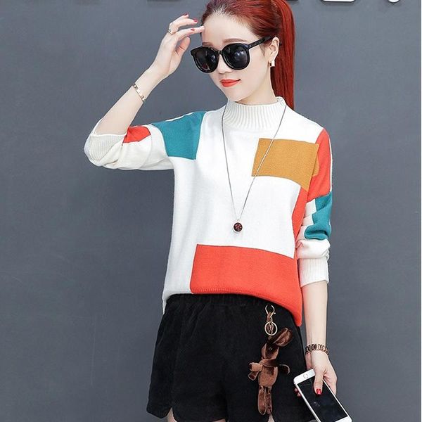 

women's sweaters women half turtleneck color matching knitted sweater pullover 2021 autumn winter korean fashion casual female jumper s, White;black