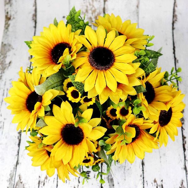 

decorative flowers & wreaths artificial sunflower bouquet 22 heads fake silk wedding bridesmaid home garden simulation flower decorations