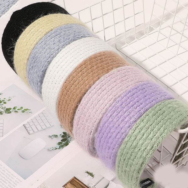

wool knitted headbands vintage wide headband weave stripes hair hoop female wash face headwear winter hair accessories, Silver