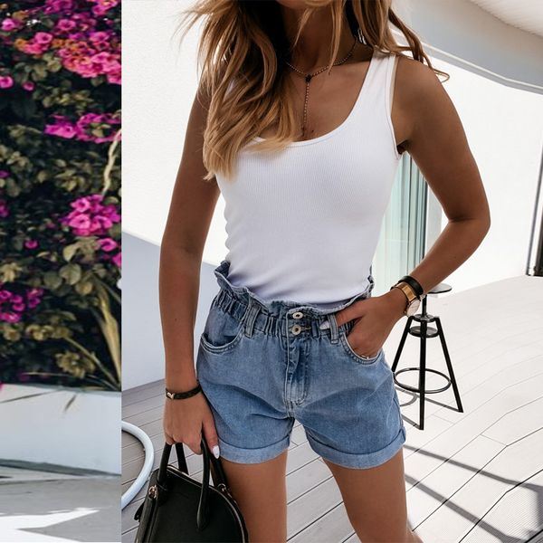 

2021 Summer Jeans Women' Fashion Casual Versatile Straight High Waist Shorts, Light blue