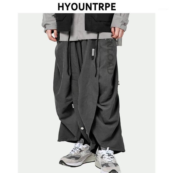 

hip hop cross-pants men elastic waist japan style loose trousers autumn casual fashion button fit streetwear mens joggers men's pants, Black