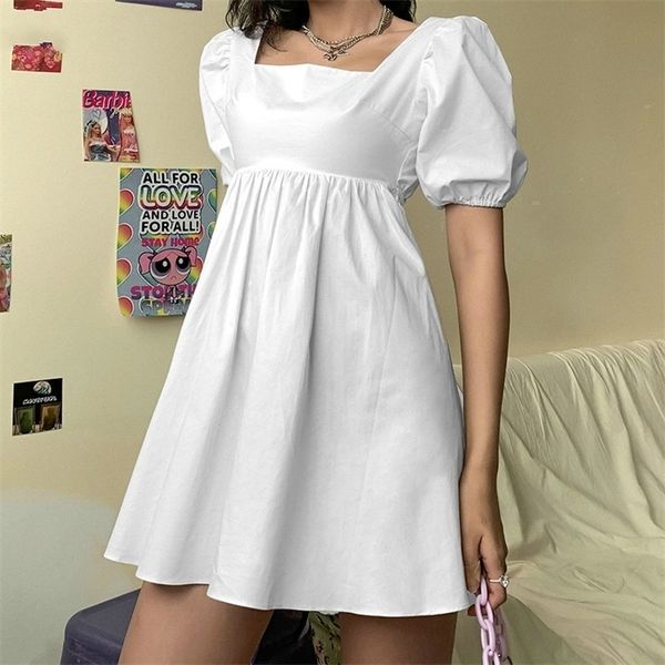 

nedeins women summer dress summer fashion white elegant puff sleeve backless party beach dress vacation casual mini dress, Black;gray
