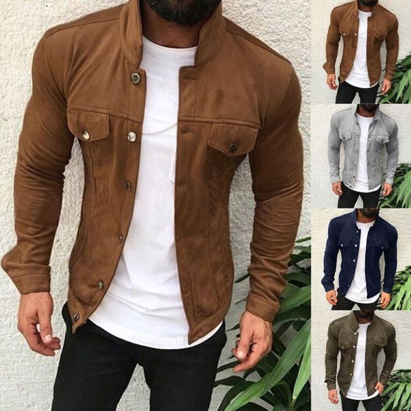 

men's jackets men's autumn and winter self-cultivation tooling button jacket long sleeve windbreaker fashion streetwear coat, Black;brown