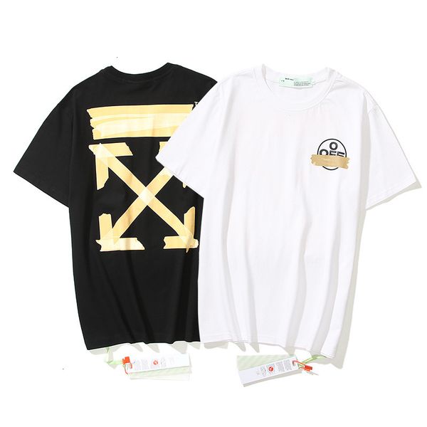 

t shirt hip hop off tape arrow short sleeve t-shirt men and women ow religious geometry loose lovers tee, White;black