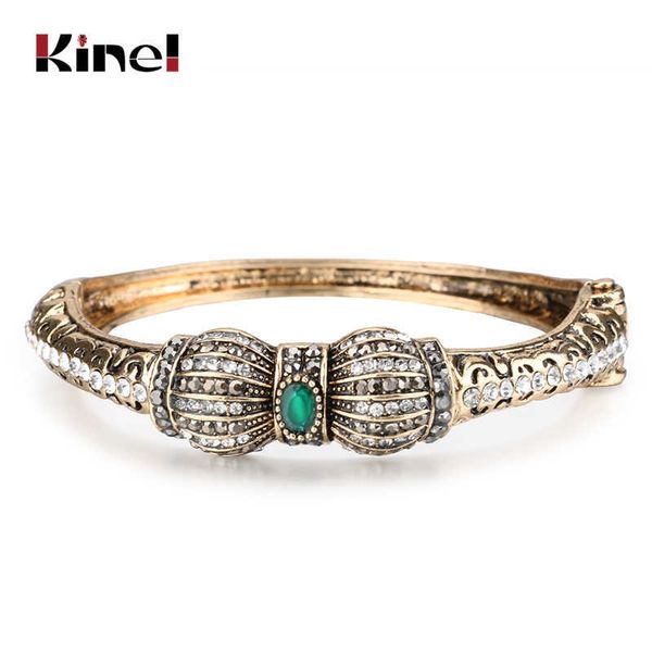 Kinel Vintage Verde Cristallo Fiore Braccialetti Braccialetti in resina Pulseiras Feminino Bracciale turco Bigiotteria Gioielli a mano Q0719