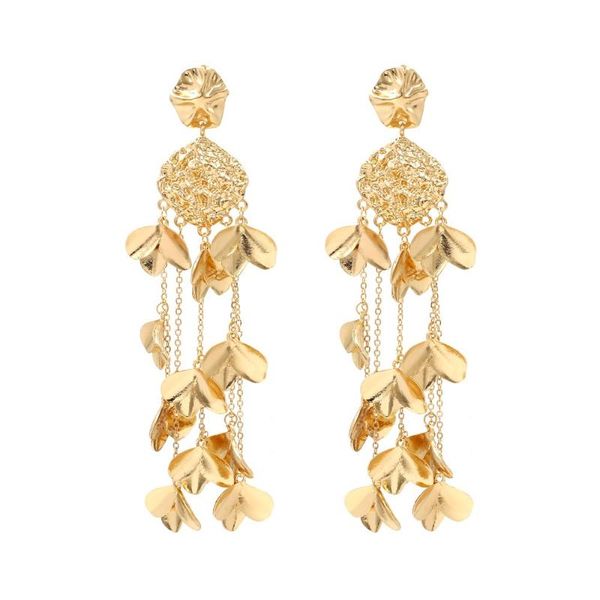 

stud style simple leaf tassel fashion long earrings for women, Golden;silver