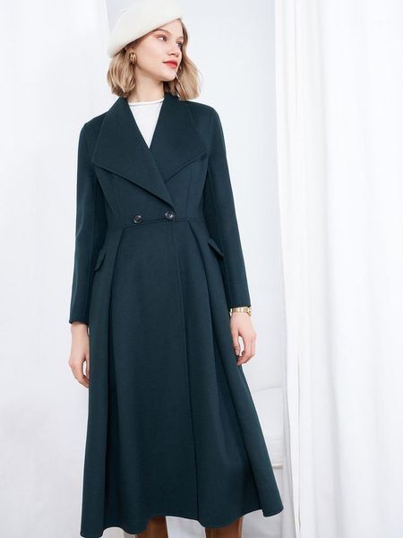 

women's wool & blends hepburn style slim long double faced overcoat in autumn 2021, Black