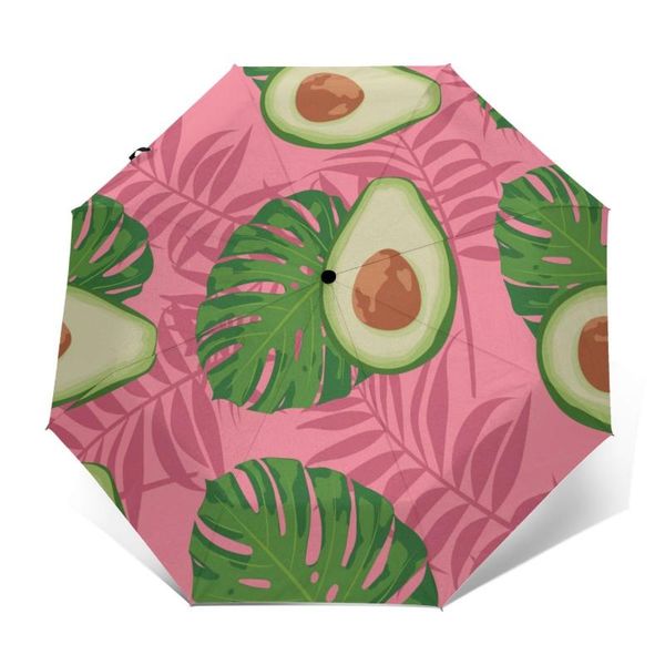 

umbrellas automatic umbrella avocado slices and leaves of monstera three-fold women men rain