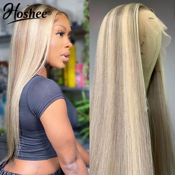 Lace Wigs Ash Loira em linha reta dianteira peruca brasileiro colorido cabelo humano 613 HD Destaque frontal para mulheres