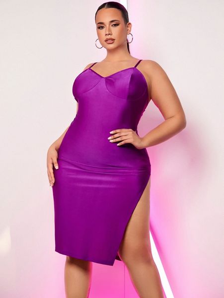 

sxy plus split thigh cami dress n6xj#, Black