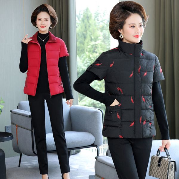 

vests middle aged et women's versatile wear black large small m's autumn and winter white duck down shoulder vt, Black;white