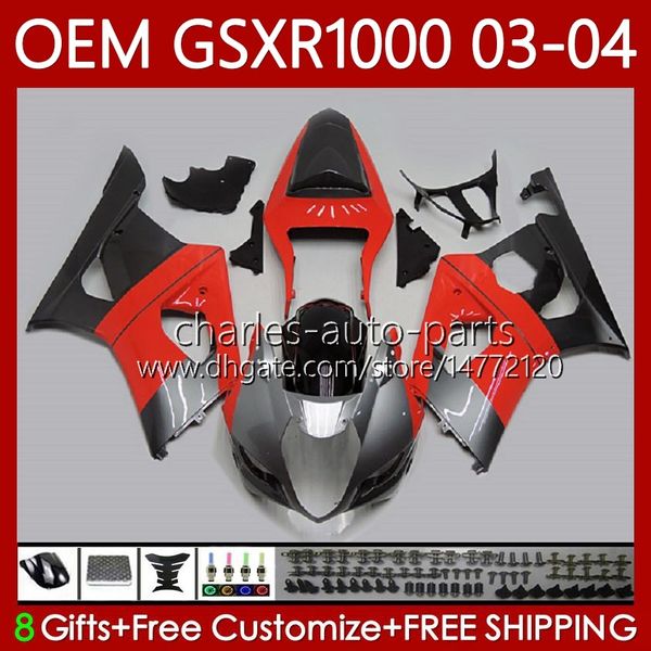 Bodys de Molde de Injeção para Suzuki GSXR-1000 K3 GSX R1000 GSXR 1000 CC 2003-2004 Bodywork 67No.17 1000cc GSXR1000 Vermelho Prata Preto K3 03 04 GSX-R1000 2003 2004 Kit de Feira do OEM