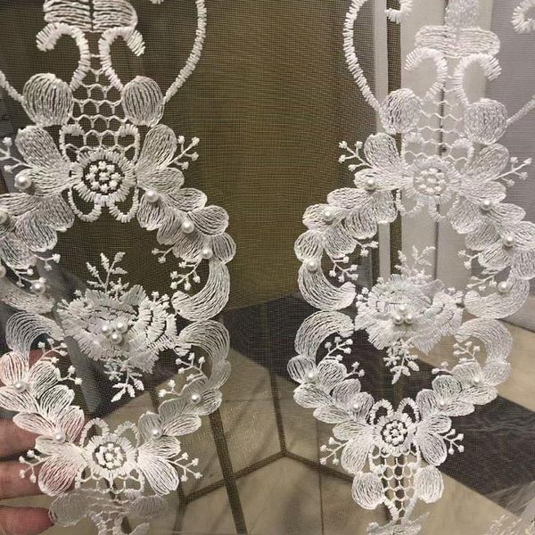

curtain & drapes european white embroidered pearls sheer luxury window tulle finished voile panel for living room bedroom custom#4