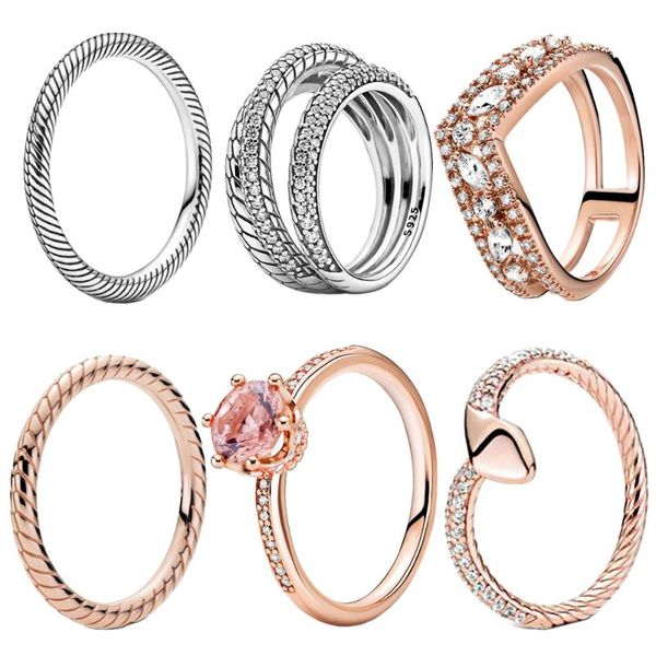 

cluster rings 2021 autumn 925 sterling silver ring pave snake chain pattern crown women engagement anniversary jewelry, Golden;silver