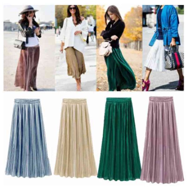 

women pleated skirt high waist solid 4 colors sale vintage female clothing elegant ladies casual classic 210522, Black