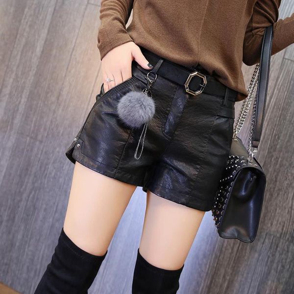 

women's shorts autumn and winter women's leather shorts style plus velvet pants wear leggings uglm, White;black