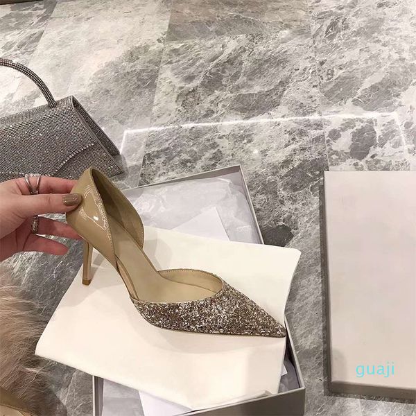 6 cm 8 cm 10 cm sandali tacchi alti paillettes cristallo scarpe da sposa a punta sandalo a punta argento oro nero sottile stiletti strass