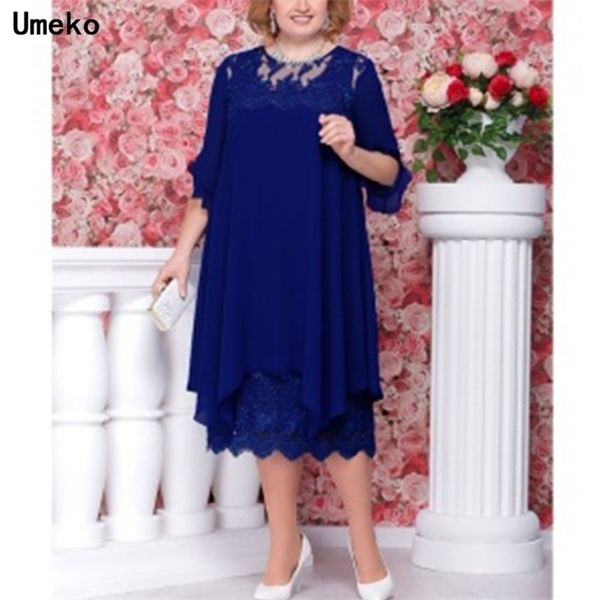 

umeko 2021 fashion lace dress party midi vestidos female plus size, Black;gray