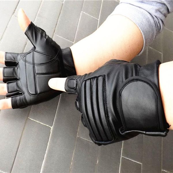 

men's black pu leather tactical gym glove armys military sport fitness cycling half finger driving guantes gloves