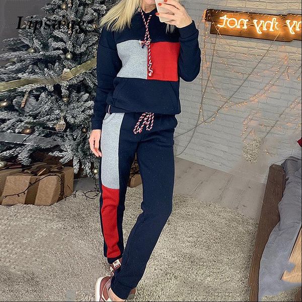 

autumn winter sets elegant womens tracksuits long sleeve hooded jogger pants fashion sweatshirt two piece set woman thick warm clothes, Gray