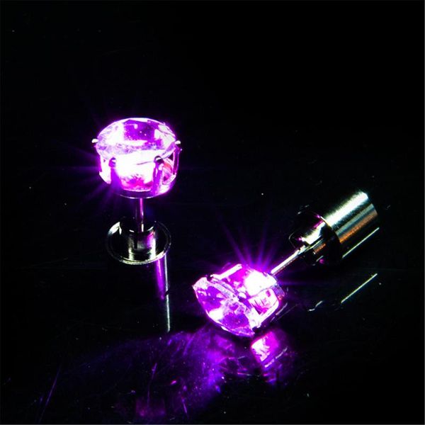 

stud 1 pairs led earring glowing ear studs crystal stainless light up christmas party luminous bar rave wedding jewelry, Golden;silver