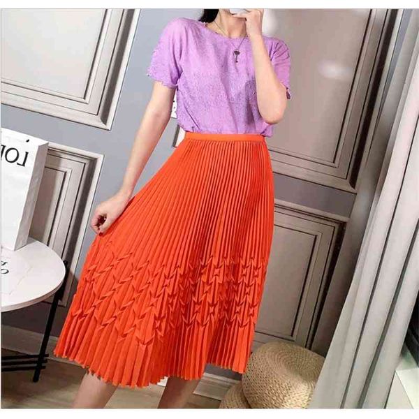 

skirt miyake fashion fold pure color pleated skirt, Black