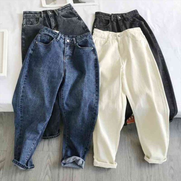 

no belt women clothing jeans high waist straight spring autumn boyfriend denim trousers loose mom casual pants, Blue