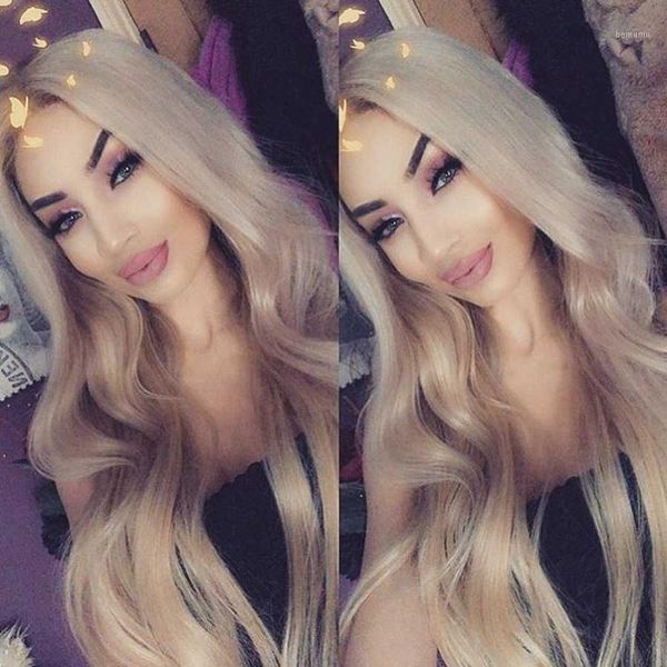 

queenking hair lace front wig 13x4 180% density honey blonde wigs silver brazilian remy overnight1, Black;brown