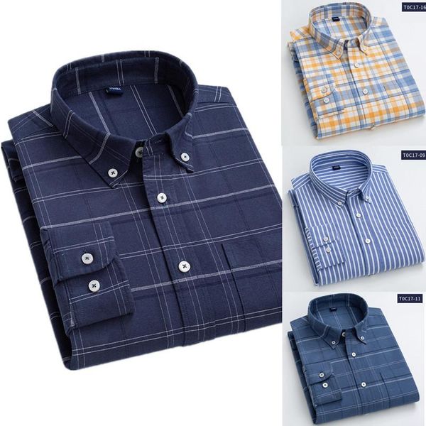 

men's casual shirts long-sleeve oxford shirt striped plaid youth daily wear cotton plus size multi color chemise homme, White;black