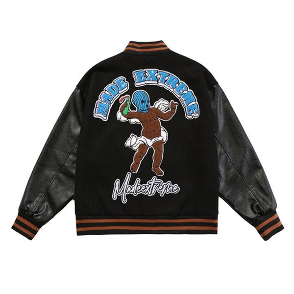 

men's jackets cartoon spoof characterl embroidery baseball jacket 2021 autumn harajuku casual streetwear men hip hop fashion loose coat, Black;brown