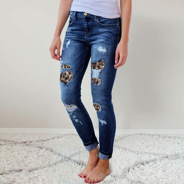 

pants women 2021 high waist little leopard jeans girl casual ripped womens black denim skinny ladies pencil women's & capris, Black;white