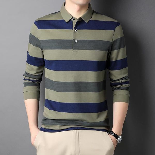 

men's polos 2021 grade spring fall striped mens designer shirts with long sleeve casual fashions clothing for male, White;black