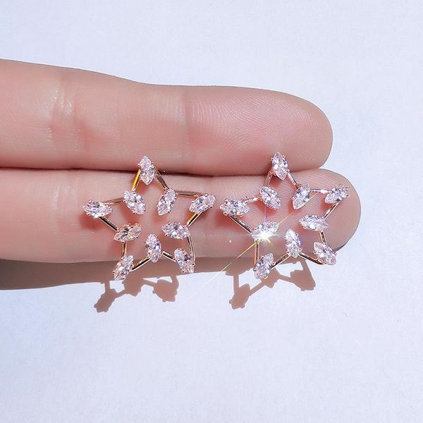 

silver hollow rhinestone five-pointed star earrings simple temperament high sense personality cold wind stud, Golden;silver