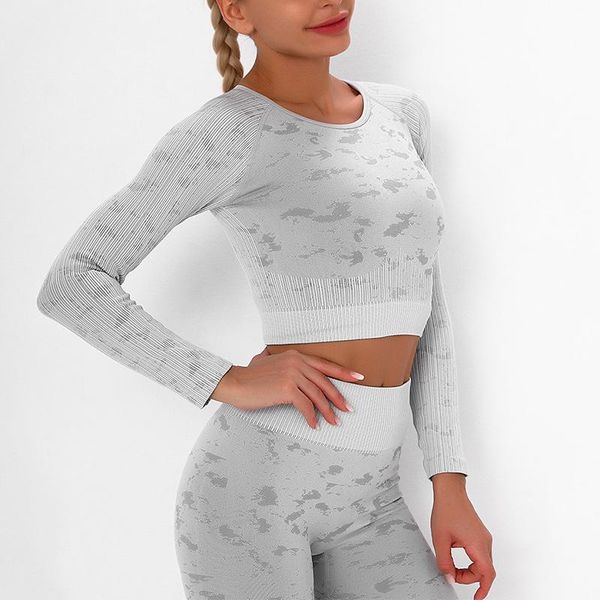 

yoga outfit stripe breathable women fitness shirt long sleeve blouse stretch sport crop female running gym clothing workout wear
