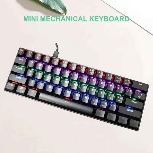

keyboards 60% mechanical keyboard 61 key wired/wireless dual mode office/game blue/red/tea/black switch rgb backlit for pc laptop