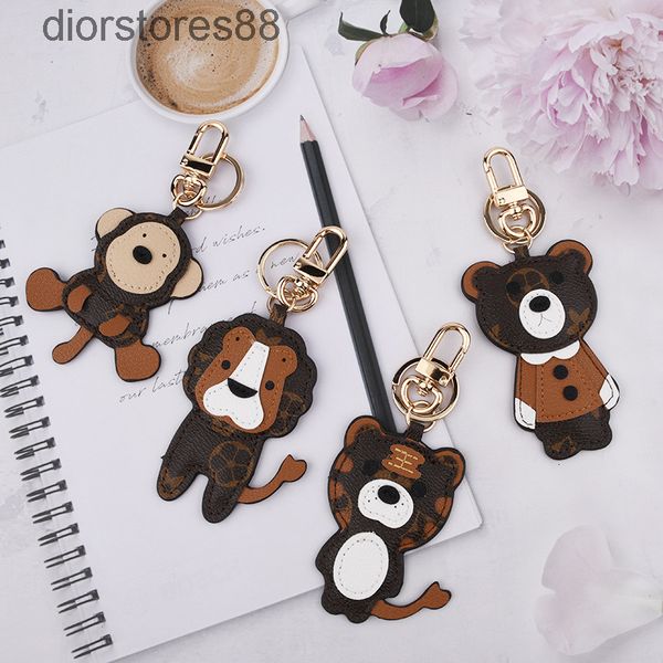 

key chain fashion flower brown cute bear tiger monkey lion car girls ins bag pendant decoration, Silver
