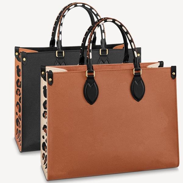 

m58521 m58522 designer women onthego shopping bag braided cowhide leather wild at heart leopard-print luxury handbag purse tote shoulderbag