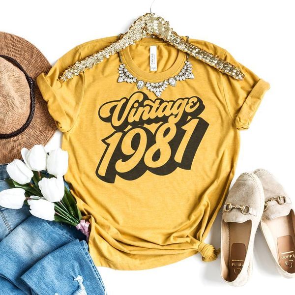

women's t-shirt vintage 1981 - 40th birthday shirt retro design 80s party outfit graphic tee woman tshirts women shirts, White