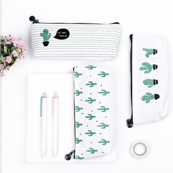 

6pieces/lot 1pcs/sell kawaii pencil case canvas cute cactus pattern school office supplies stationery student christmas gift