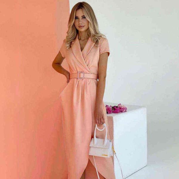 

woman's dress wind 2022 spring and summer women's short sleeve suit collar irregular hem temperament slim dr, Black;gray