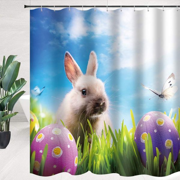

easter shower curtain cute rabbit with colored resurrection egg bathroom curtain fabric bathroom accessories polyester with